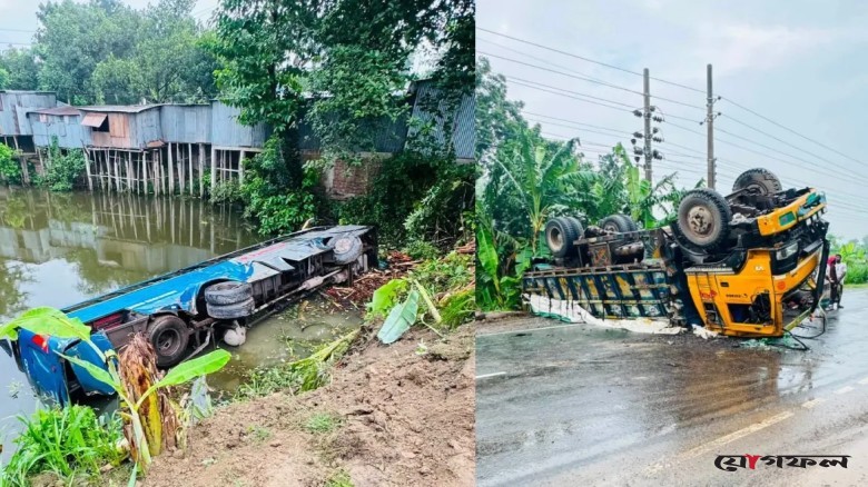 ফরিদপুরে নিয়ন্ত্রণ হারিয়ে পুকুরে বাস, আহত ১৫